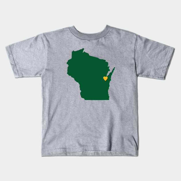 Wisconsin Love in Green and Gold Kids T-Shirt by juniperandspruce